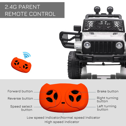 12V Battery-powered 2 Motors Kids Electric Ride On Car Truck Off-road Toy with Parental Remote Control Horn Lights for 3-6 Years Old White