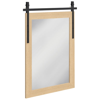 HOMCOM 110 x 66 cm Rectangle Mirror, Farmhouse Wall Mirror for Living Room, Bedroom, Hallway, White Oak