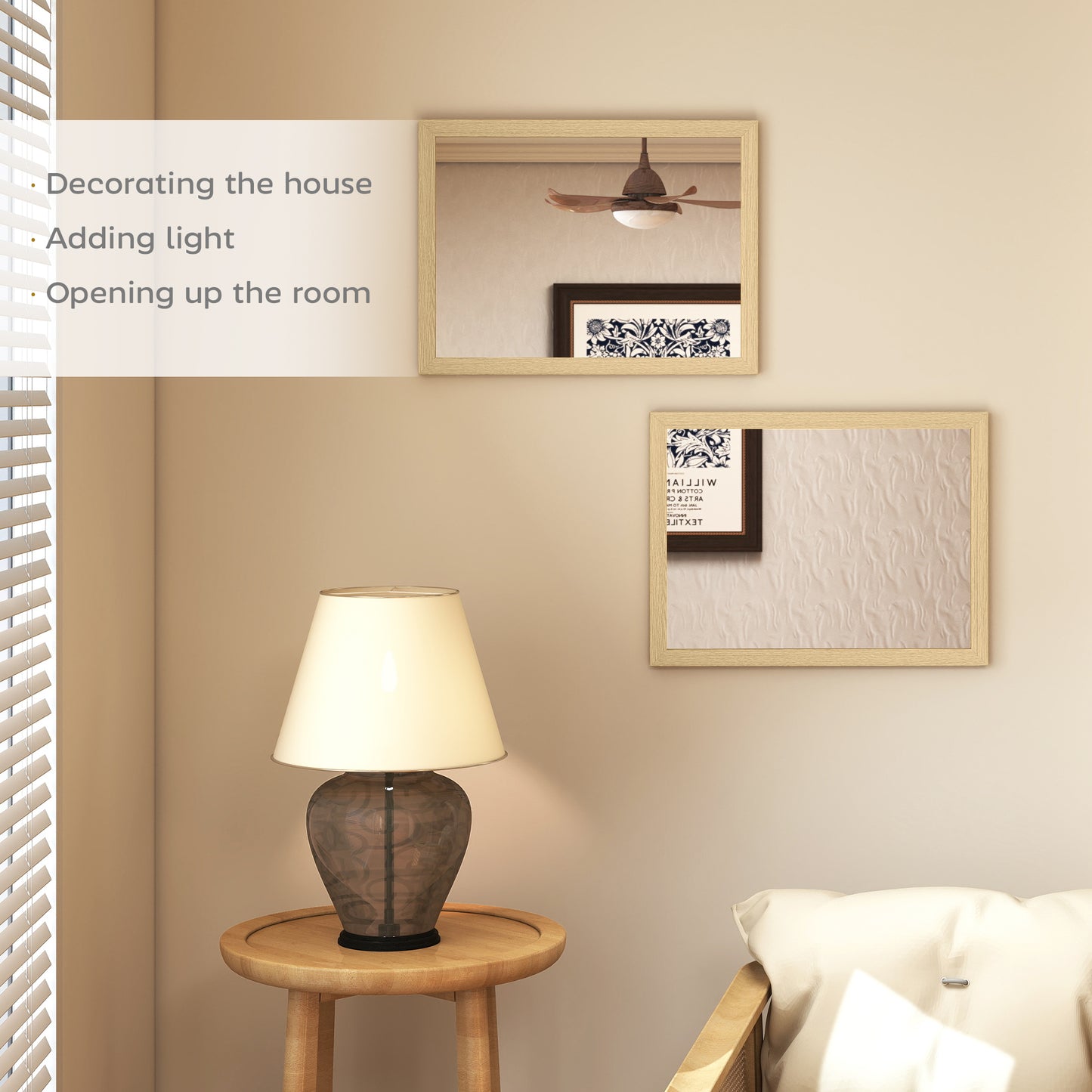 HOMCOM Wall Bathroom Mirror, 30 x 40 cm Wall-Mounted Mirror for Living Room, Bedroom, Hallway, Set of 2, Natural