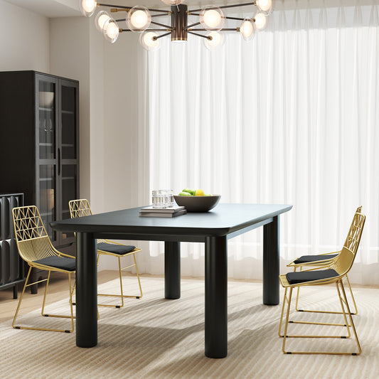 HOMCOM Luxurious Dining Chairs Set of 4, Metal Wire Kitchen Chair with Removable Velvet-feel Cushion, Cut-out Back and Steel Frame for Dining Room, Gold Tone