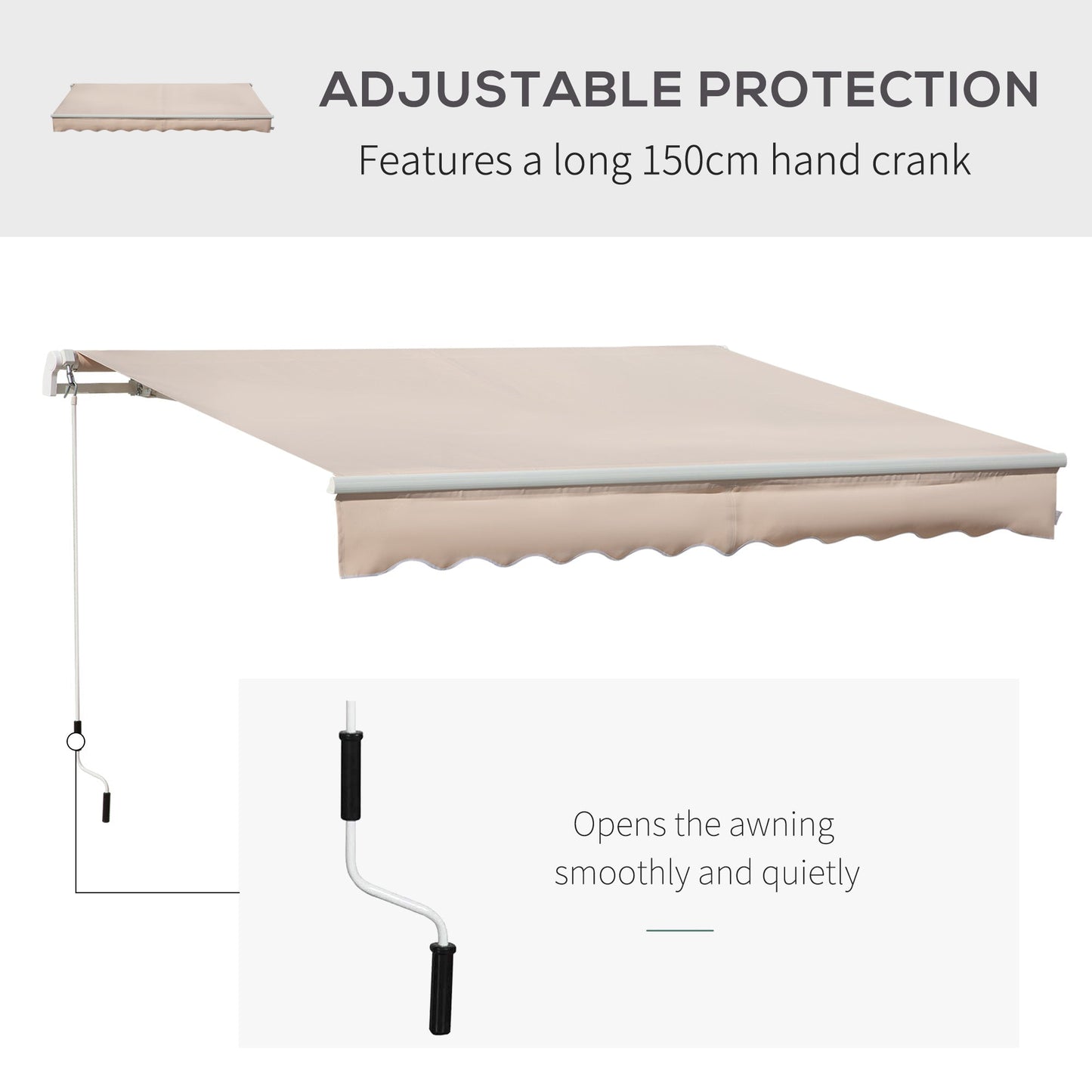 Outsunny 4x2.5m Manual Awning Window Door Sun Weather Shade w/ Handle Beige