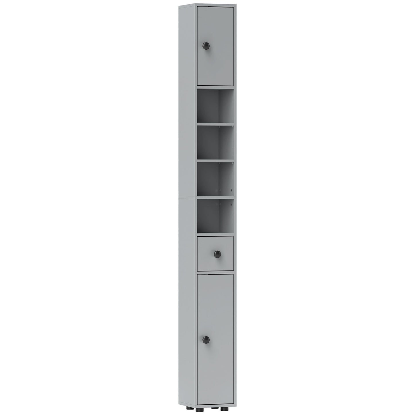 kleankin 180cm Slim Bathroom Cabinet, with Drawer, Shelves and Cupboards - Grey