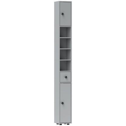 kleankin 180cm Slim Bathroom Cabinet, with Drawer, Shelves and Cupboards - Grey