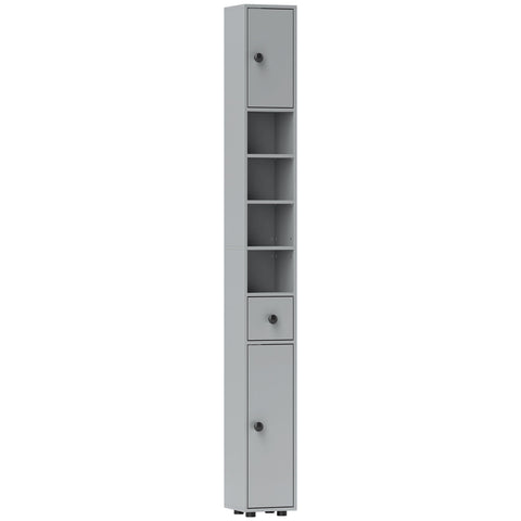 kleankin 180cm Slim Bathroom Cabinet, with Drawer, Shelves and Cupboards - Grey