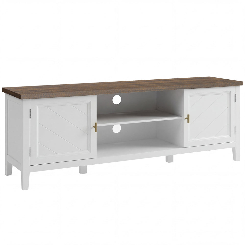HOMCOM TV Stand for TVs up to 42 Inch, Farmhouse Entertainment Center with 2 Open Shelves, 2 Cabinets and Thick Top