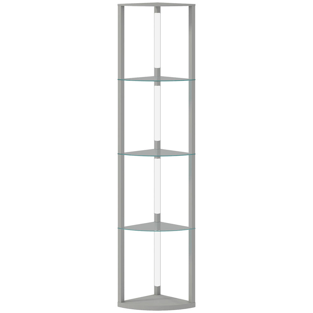 HOMCOM LED Floor Lamp with Shelves, Dimmable Standing Lamp with Foot Switch for Living Room, Bedroom, Grey