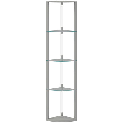 HOMCOM LED Floor Lamp with Shelves, Dimmable Standing Lamp with Foot Switch for Living Room, Bedroom, Grey