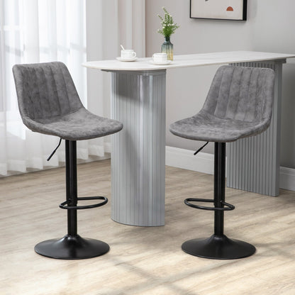 HOMCOM Set of 2 Leathaire Tub Bar Stools - Grey