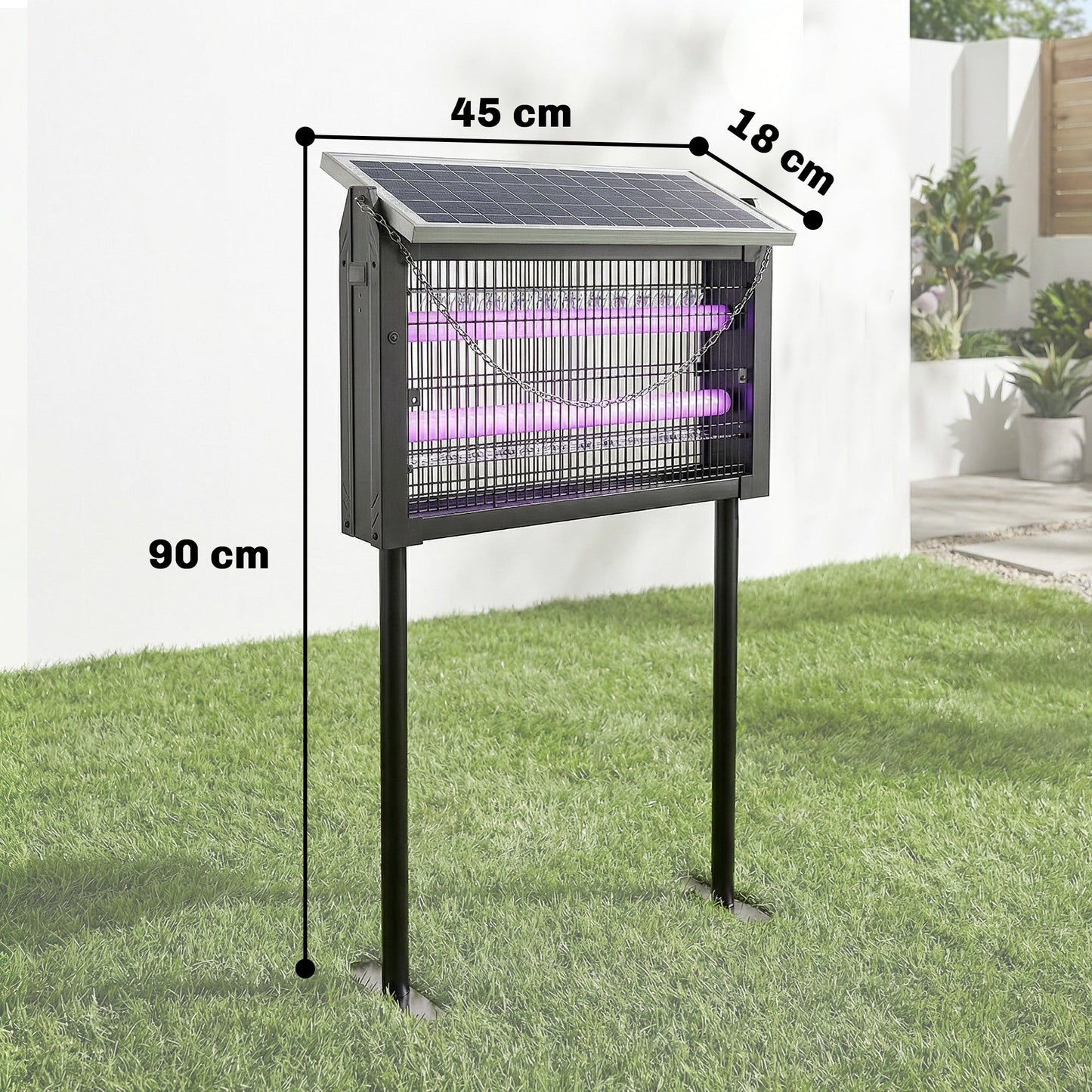 Outsunny Solar Bug Zapper Outdoor, 3500 V Electric Mosquito Fly Zapper with 4.3 m Cord, Dusk-to-Dawn Control, Black