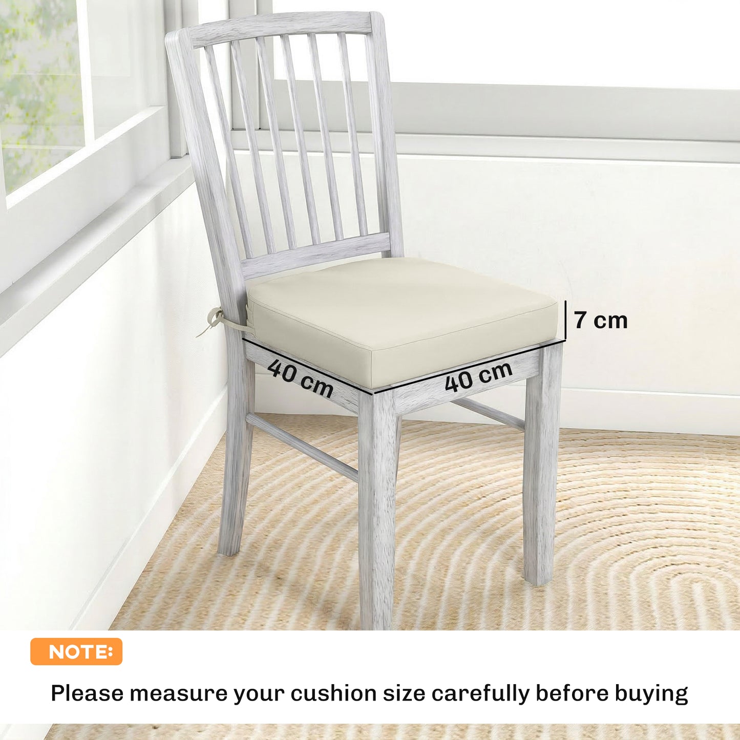 Outsunny Outdoor Chair Seat Cushions Set of 2, Garden Chair Cushions with 7cm Thick Foam & Ties, Cream White