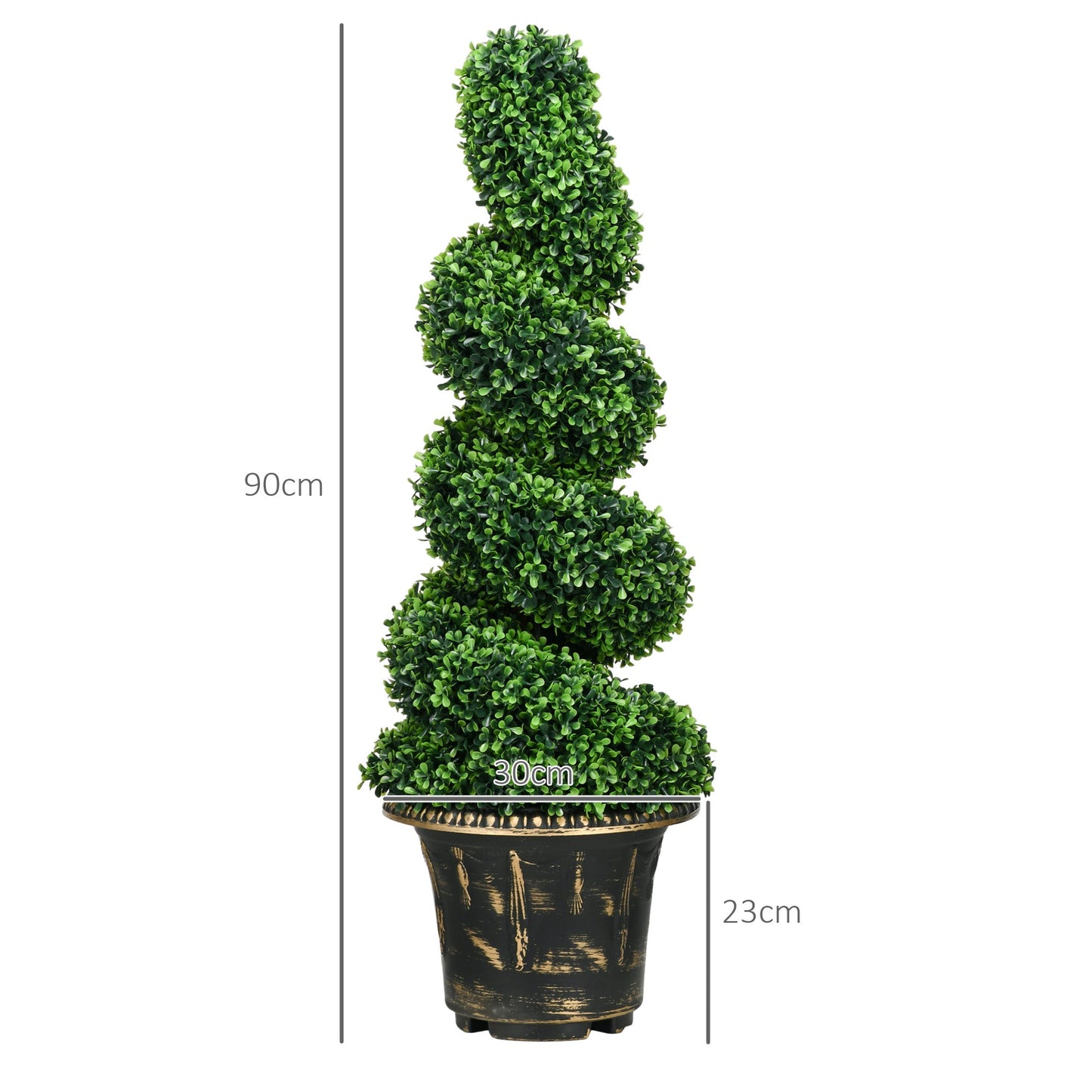 HOMCOM Set of 2 Artificial Plants, Topiary Spiral Boxwood Trees with Pot, for Home Indoor Outdoor Decor, 90cm