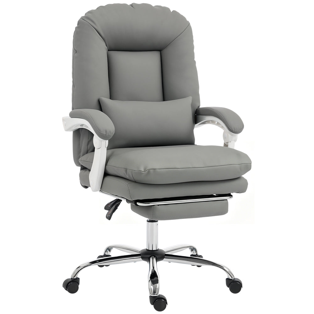 HOMCOM Ergonomic Executive Office Chair, Reclining Desk Chair with Lumbar Support, Footrest, Plush Thick Cushion, Grey
