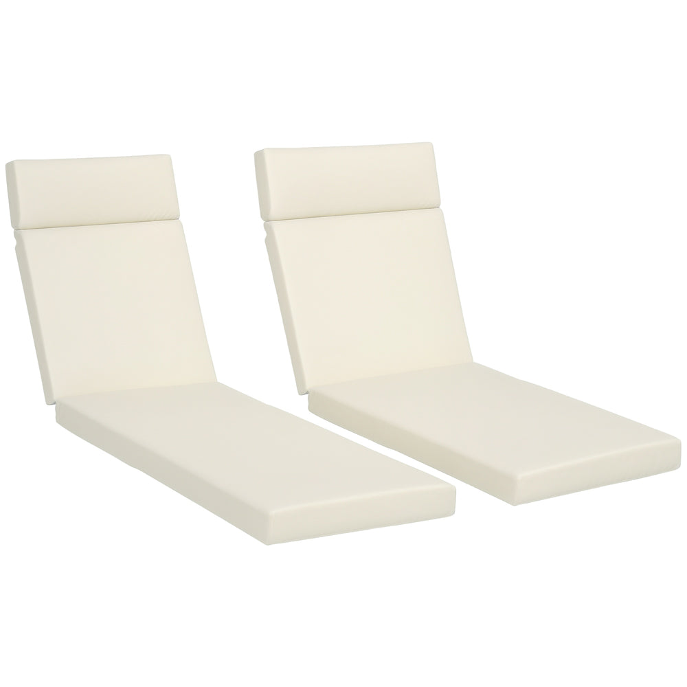 Outsunny Set of 2 Sun Lounger Cushions, Replacement Cushions for Rattan Furniture with Ties, 196 x 55 cm, Cushion ONLY, Cream White