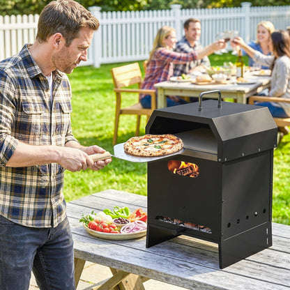 Outsunny 3 in 1 Outdoor Pizza Oven, Portable Wood Fired Pizza Maker with Handles, Stone and Peel