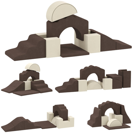 AIYAPLAY 7 Piece Kids Soft Play Set with Detachable Cover, Baby Indoor Climb and Crawl Foam Toy for Toddlers, Preschoolers, Brown