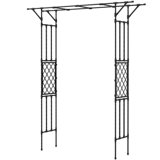 Outsunny Garden Arch, PE-Coated Steel Arbour Trellis for Climbing Plants, Rose Arch, 180 x 40 x 215 cm, Black