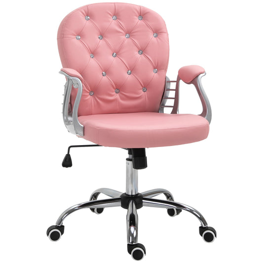 Vinsetto Office Chair Ergonomic 360  Swivel PU Diamante Padded Base 5 Castor Wheels for Home Work Pink