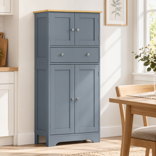 HOMCOM Kitchen Cupboard, Modern Freestanding Kitchen Storage Cabinet with Doors and Shelves, Grey Blue