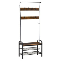 HOMCOM Coat Rack Stand Industrial hallway Shoe Rack Removable Hooks Metal Wood Hangers Storage Cabinet Rustic Brown 72L√É‚Äî34W√É‚Äî185H(cm)