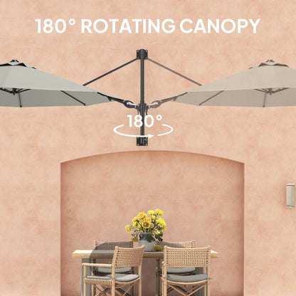 Outsunny 3(m) Wall-Mounted Parasol Shade, with Handle - Light Grey