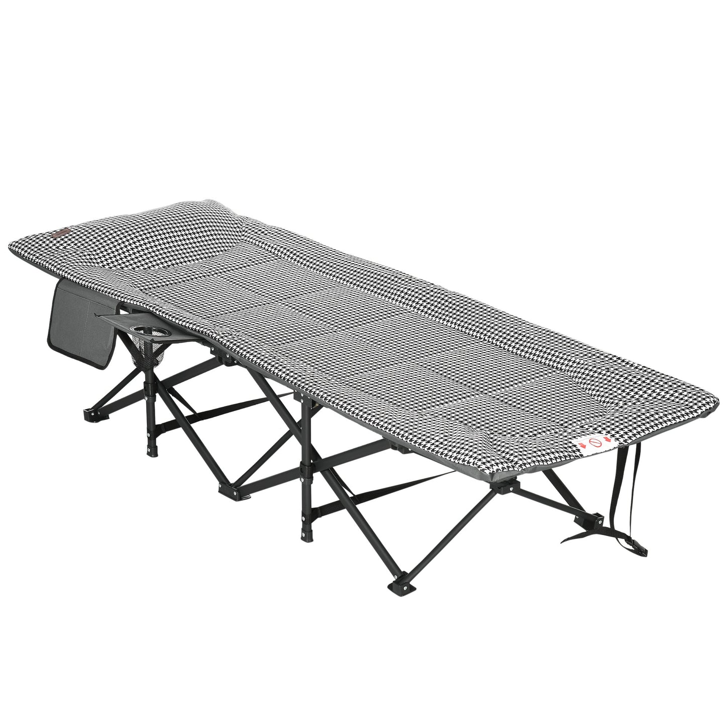 Outsunny Foldable Camp Bed, Padded Patio Camping Bed with Carry Bag, Magazine Bag and Cup Holder for Outdoor, Garden, Black
