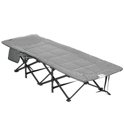 Outsunny Foldable Camp Bed, Padded Patio Camping Bed with Carry Bag, Magazine Bag and Cup Holder for Outdoor, Garden, Black