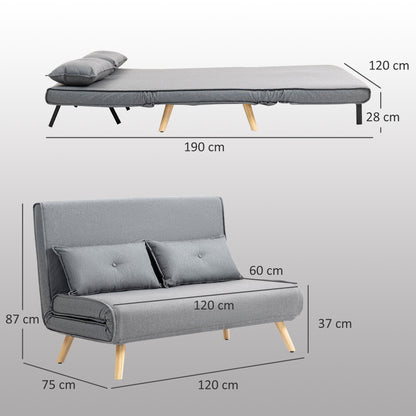 HOMCOM Two-Seater Linen-Look Sofa Bed - Grey