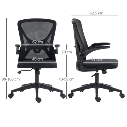 Vinsetto Mesh Office Chair with Flip-up Armrests, Ergonomic Computer Desk Chair with Lumbar Support and Swivel Wheels, Black