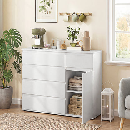 HOMCOM Modern Chest Of Drawers, 5 Drawer Dresser with Adjustable Shelf, Soft-Close Door, White