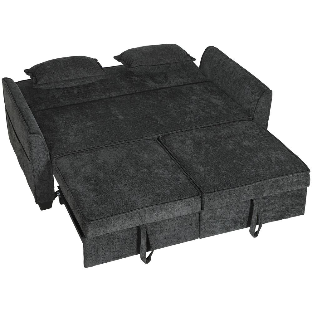 HOMCOM 2 Seater Sofa Bed, 4-in-1 L-Shaped Convertible Pull-Out Sleeper Sofa with Adjustable Backrest and Side Pockets, Black