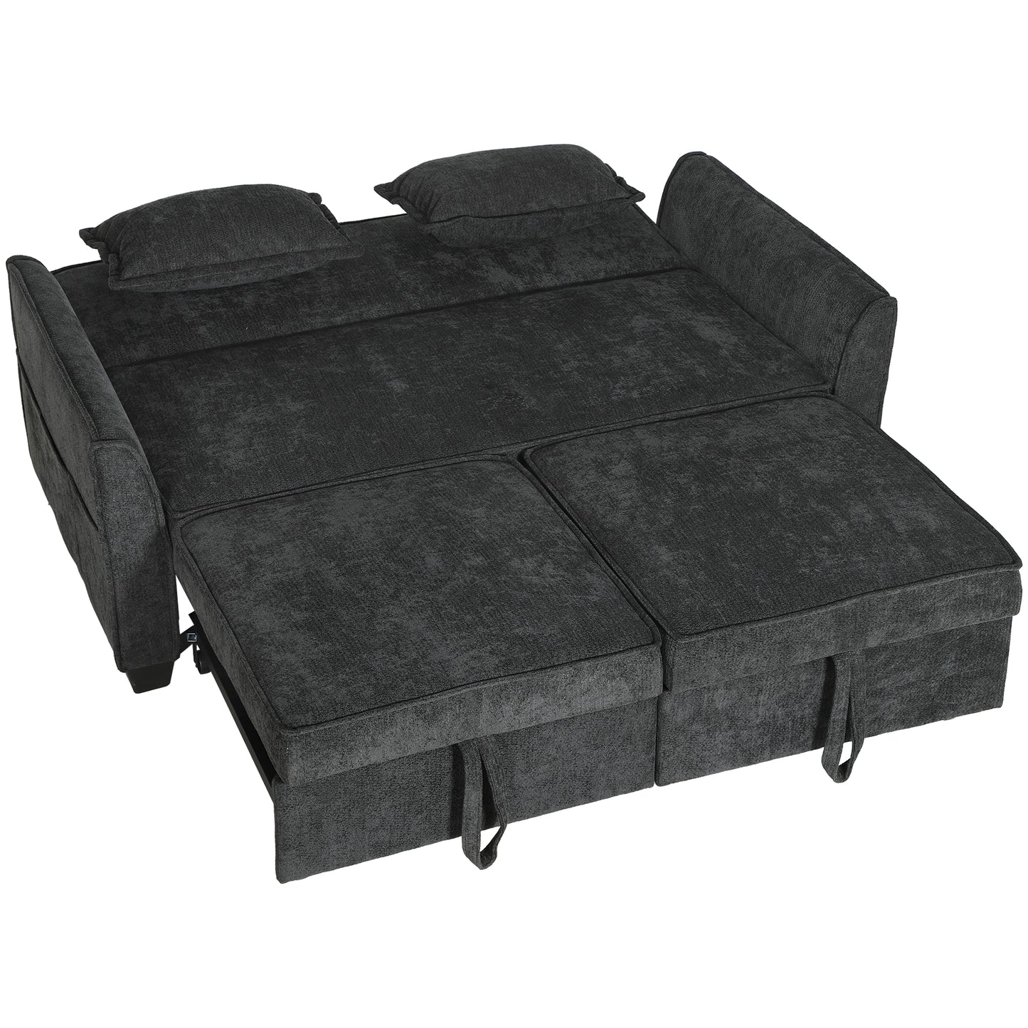 HOMCOM 2 Seater Sofa Bed, 4-in-1 L-Shaped Convertible Pull-Out Sleeper Sofa with Adjustable Backrest and Side Pockets, Black