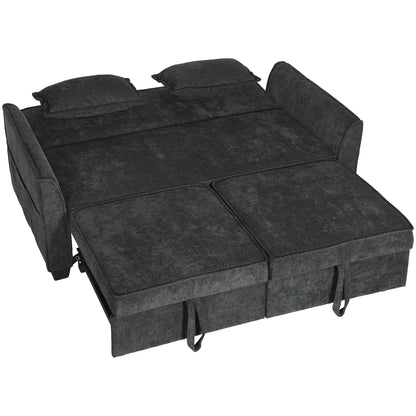 HOMCOM 2 Seater Sofa Bed, 4-in-1 L-Shaped Convertible Pull-Out Sleeper Sofa with Adjustable Backrest and Side Pockets, Black