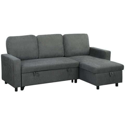 HOMCOM Pull Out Sofa Bed with Storage - Charcoal Grey