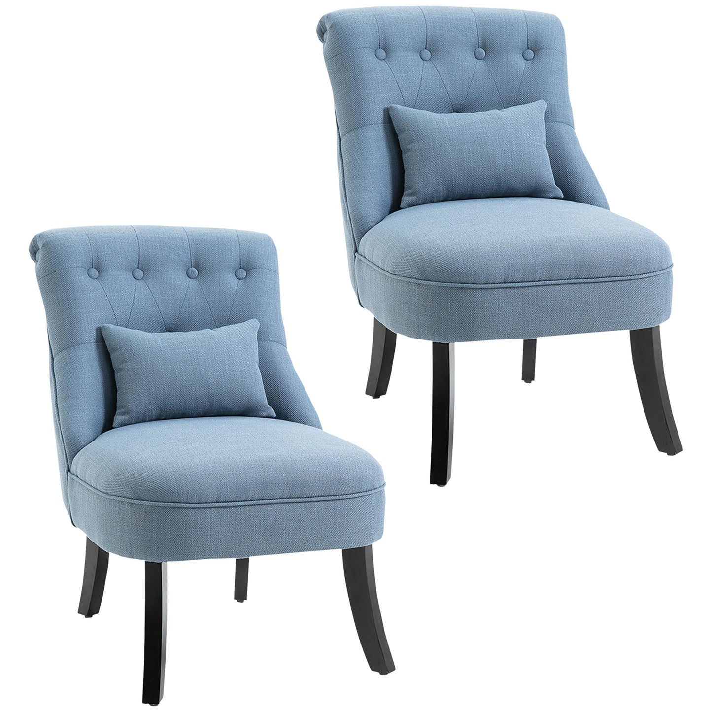 HOMCOM Tub Chair, Armless Single Sofa, Modern Button Tufted Armchair, Upholstered Linen Fabric Longue Accent Chair for Living Room, Bedroom, Set of 2, Blue