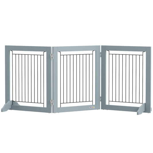 PawHut Foldable Pet Gate, with Three Panels & Two Support Feet - Grey
