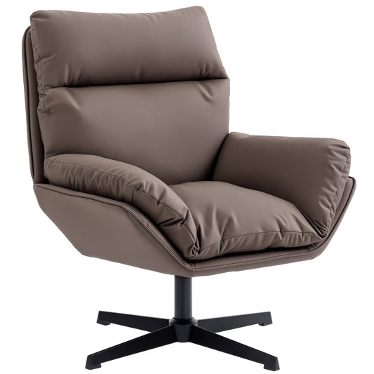 HOMCOM Accent Chair with 360 Swivel Armchair for Living Room with Padded Cushion Dark Brown