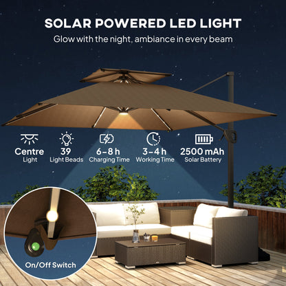 Outsunny Multi-Angle LED Light Parasol Umbrella - Khaki