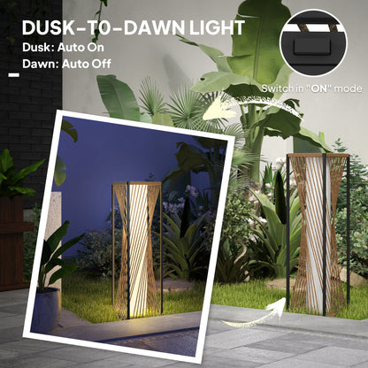 Outsunny Rattan Solar Garden Lights, Auto On/Off LED Floor Lamp, Sand Brown