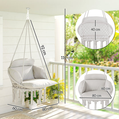 Outsunny Hanging Chair Outdoor Hammock Chair with Soft Cushion, Cotton Rope Boho Style Swing Chair, Hanging Garden Swing Seat for Indoor Outdoor, Cream White