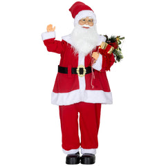 HOMCOM Life Size Santa Claus Christmas Decoration, Voice-Activated with Twinkling LED Lights, Red