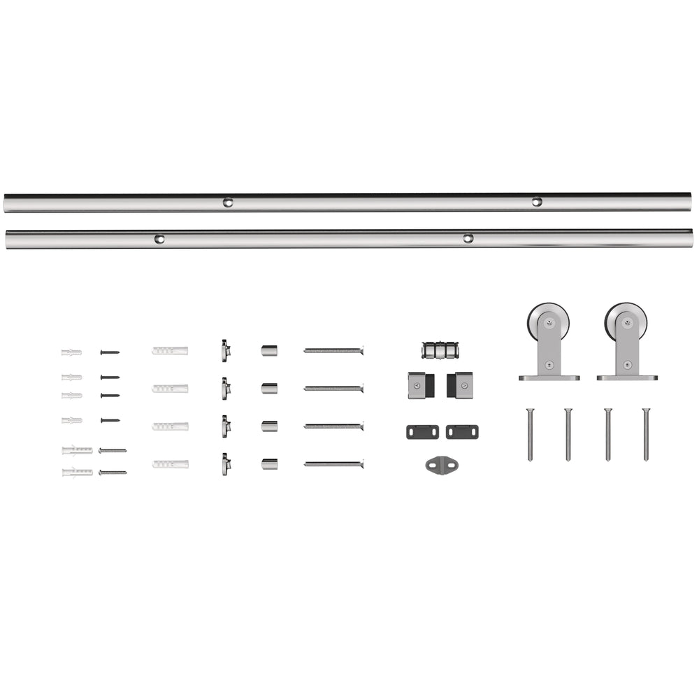 HOMCOM Sliding Door Hardware Kit Smooth Quiet 304 Stainless Steel for 180cm Track Sliver Tone
