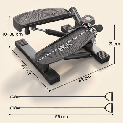 HOMCOM Portable Mini Stepper, Exercise Fitness Machine for Legs Arms Thigh Toner Toning Machine, Stair Steps Workout Training Fitness, w/ Resistance Bands and Floor Mat, Black