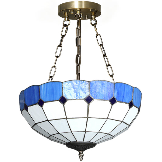 HOMCOM Tiffany Style Ceiling Light, Vintage Chandelier with 3 E27 Sockets, Semi Flush Mount for Living Room, Bulbs Not Included