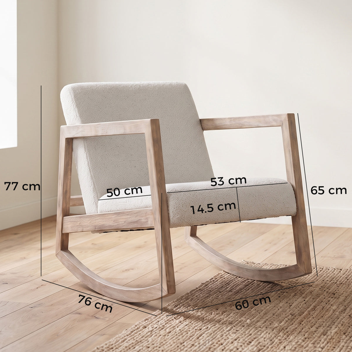 HOMCOM Rocking Chair, Upholstered Sofa Armchair with Cushion and Wood Base for Living Room and Bedroom, Cream White