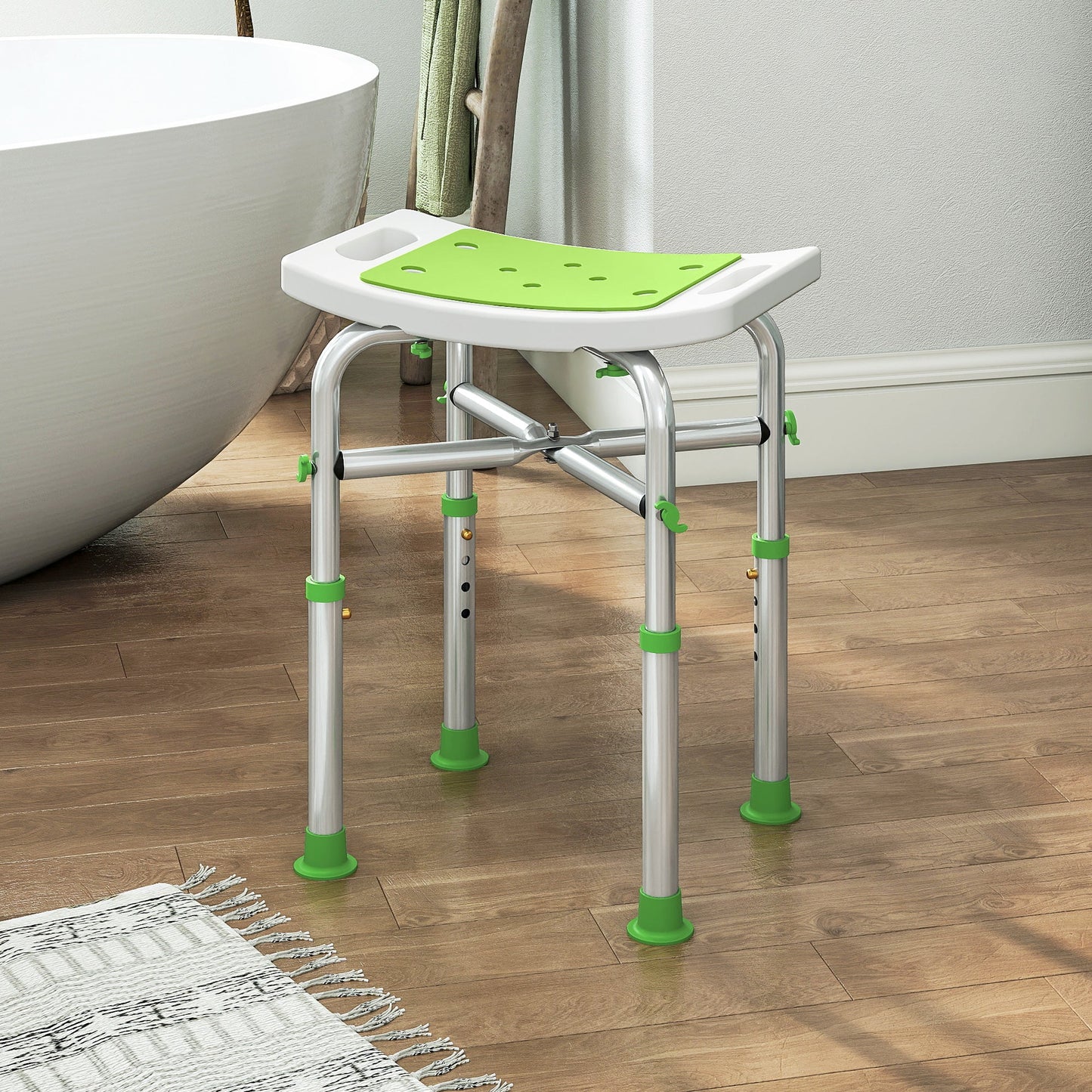HOMCOM 44-51.5cm Aluminium Frame Shower/Bath Stool - Green