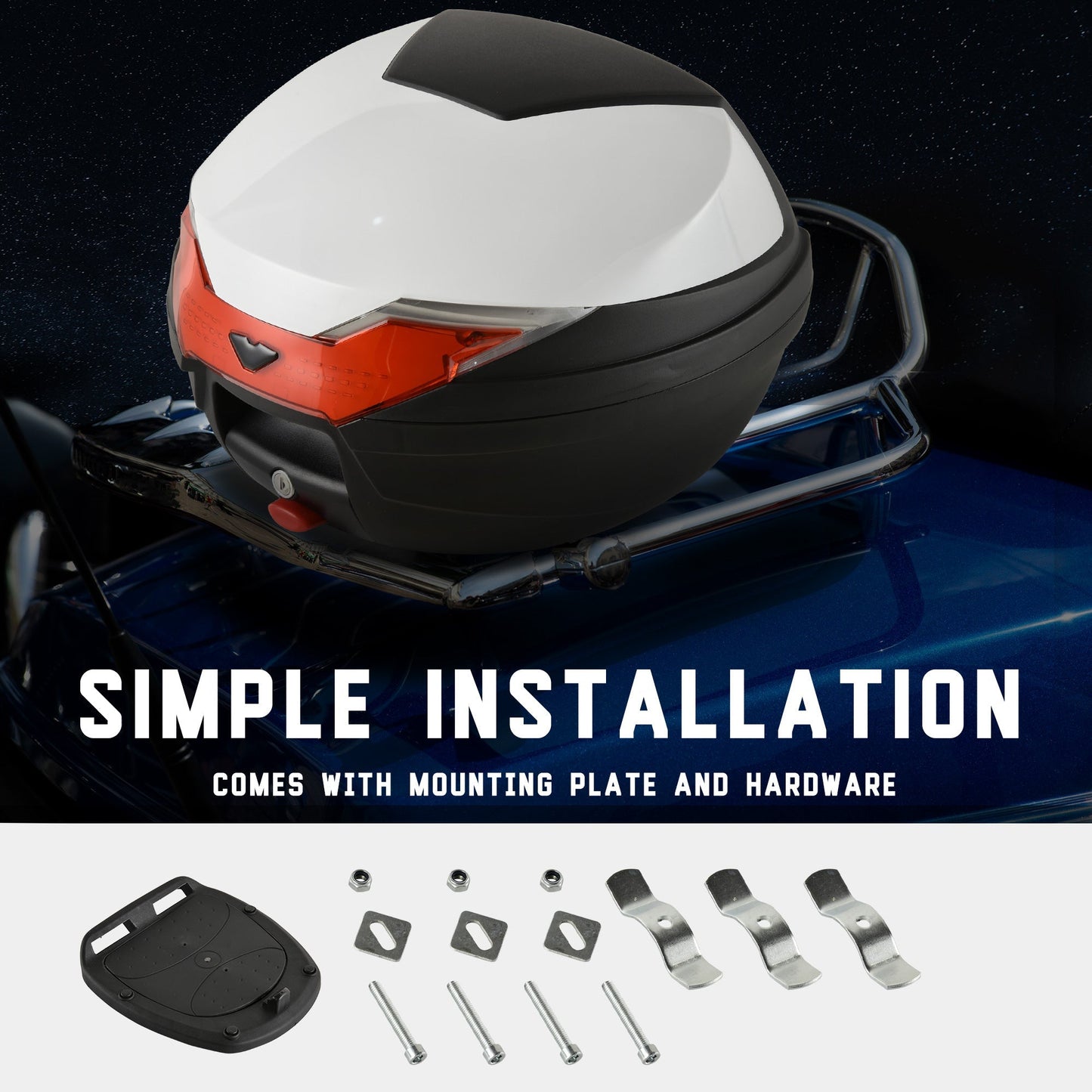 HOMCOM 32L Motorcycle Tail box Helmet Top Case Motorbike Luggage Storage Trunk Carrier Mount Rack