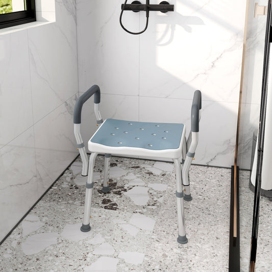 HOMCOM 57-69cm Aluminium Frame Bath Seat - Light Blue