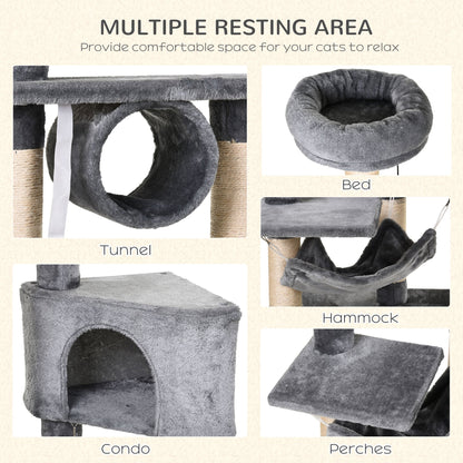 PawHut Cat Tree for Indoor Cats Condo Tower Multi-level Height 150CM Kittens Activity Stand House with Toys & Various Scratching Posts