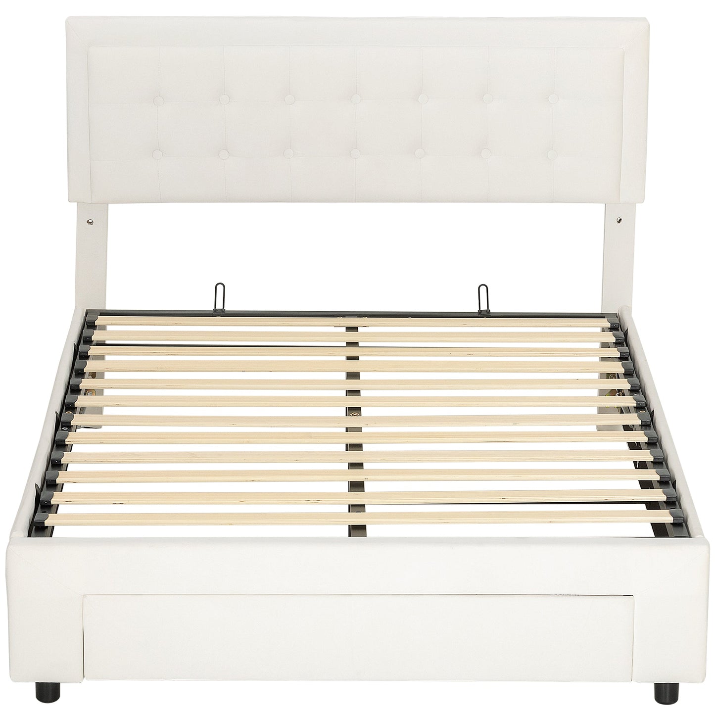 HOMCOM Double Ottoman Bed Frame, with Front Drawer - Cream