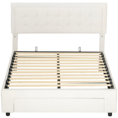 HOMCOM Double Ottoman Bed Frame, with Front Drawer - Cream